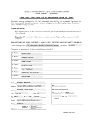 Michigan Entry of Appearance in Administrative Hearing