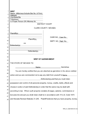 Writ of Garnishment