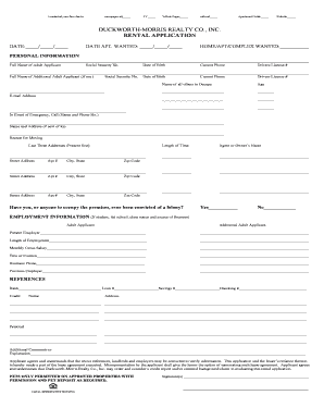Duckworth-Morris Realty Rental Application