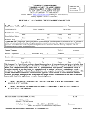 Texas Certified Applicator License Renewal Application
