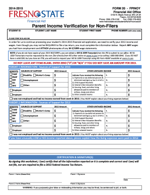 Parent Income Verification for Non-Filers