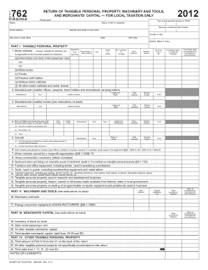 Virginia Form 762 Tangible Personal Property Tax Return