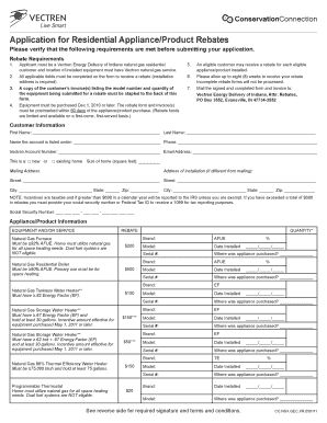 Vectren Energy Delivery of Indiana Residential Appliance Rebate Form