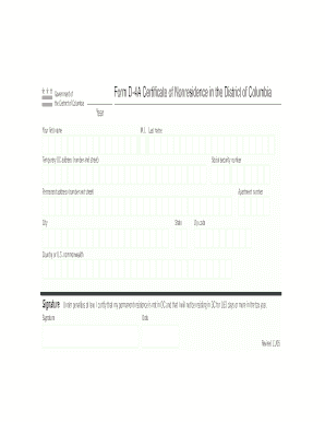 Form D-4A Certificate of Nonresidence in the District of Columbia