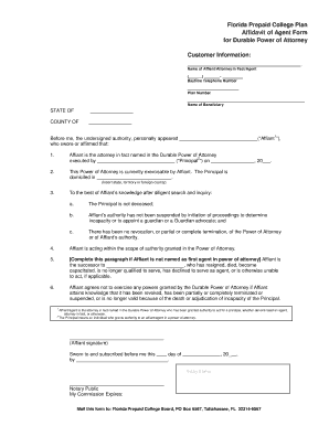 Florida Prepaid College Plan Affidavit of Agent