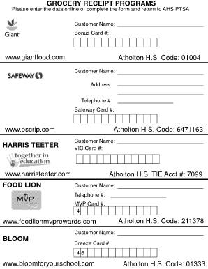 Grocery Receipt Form - Atholton HS PTSA