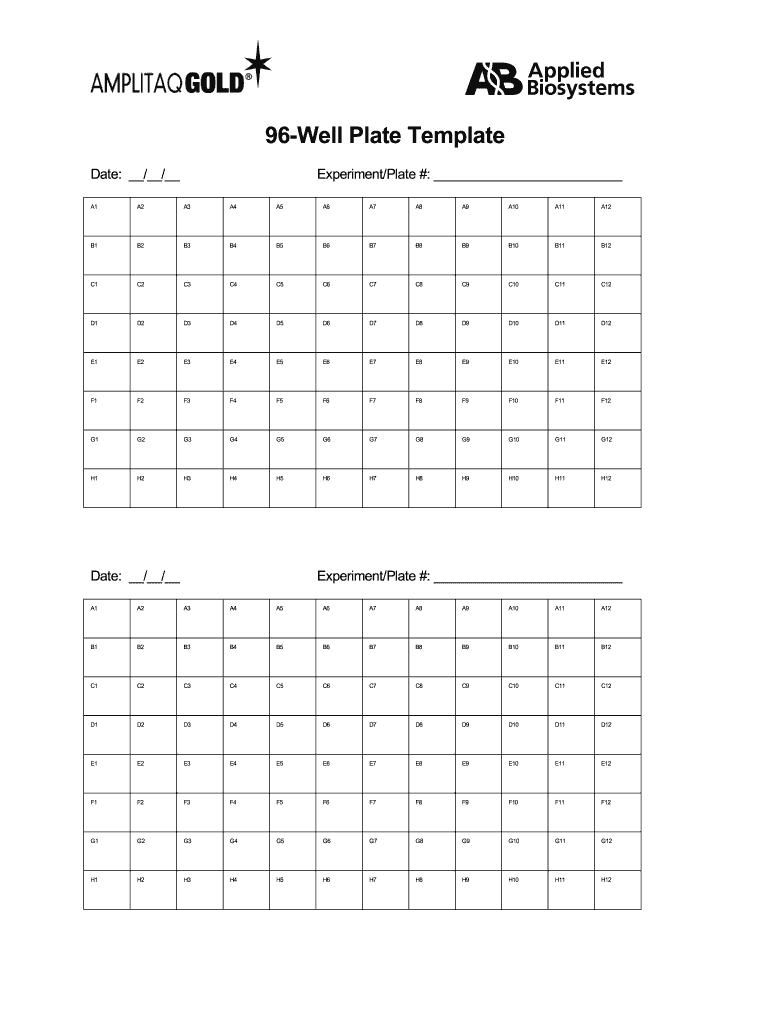 96 Well Plate Template Fill Online Printable Fillable Blank 