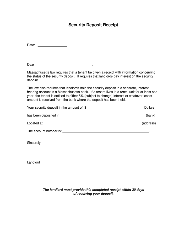 MA Security Deposit Receipt Fill And Sign Printable Template Online MA Security Deposit Receipt Fill And Sign Printable Template Online