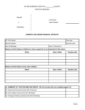 Georgia Domestic Relations Financial Affidavit