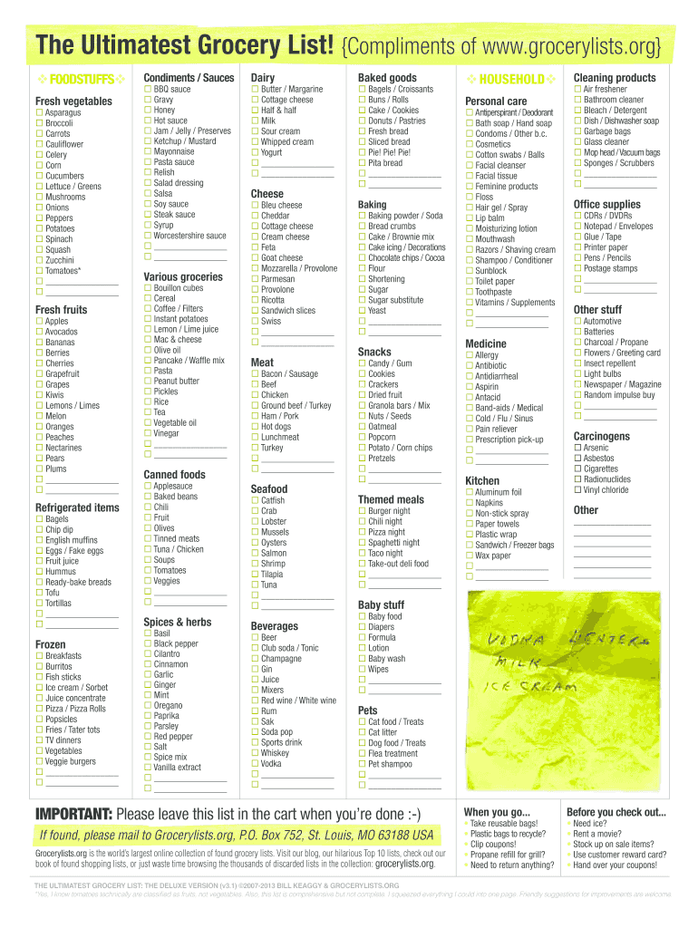 grocerylists org fill online printable fillable blank