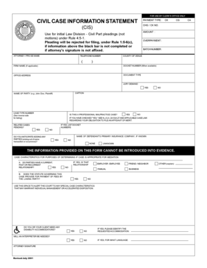 Civil Case Information Statement