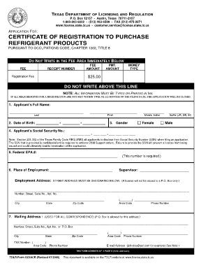 Texas Refrigerant Purchase Registration Application