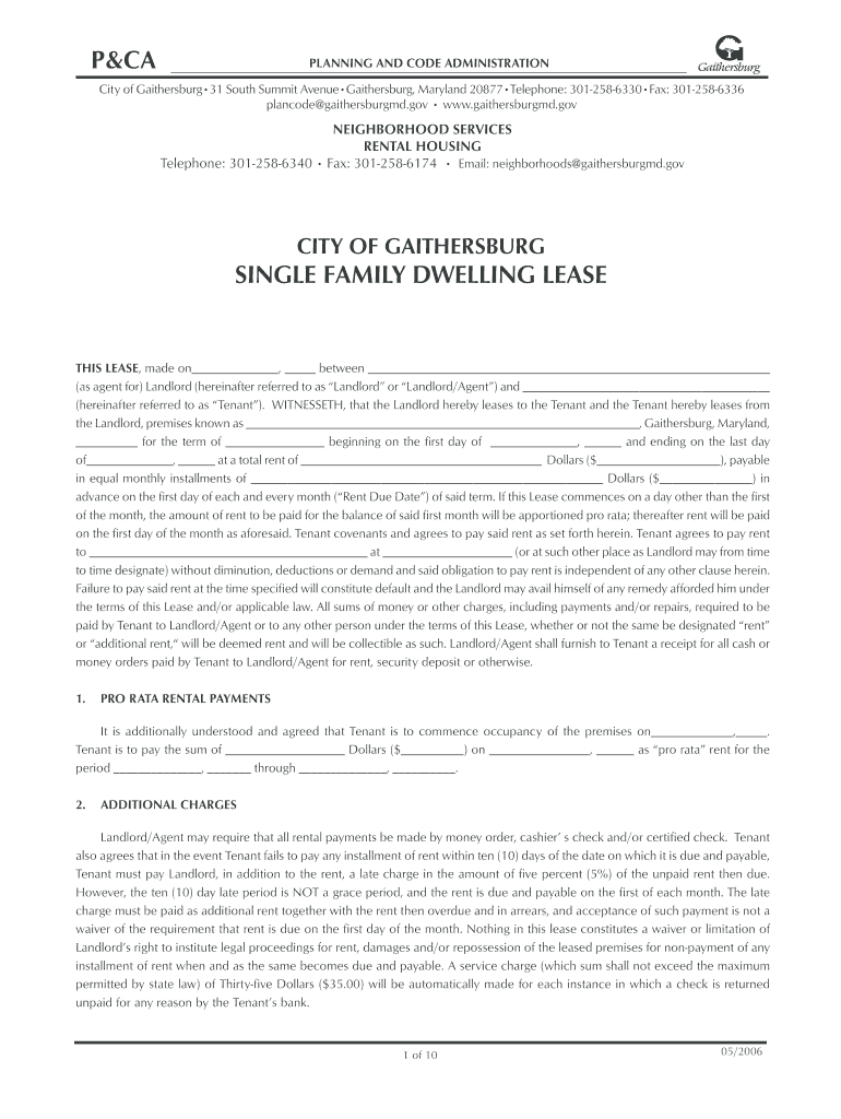 MD Single Family Dwelling Lease 2006 Fill and Sign Printable Template