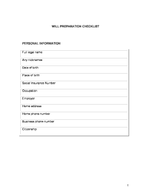 1 WILL PREPARATION CHECKLIST PERSONAL INFORMATION ...