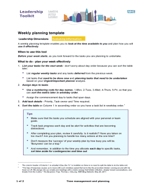 Weekly planning template