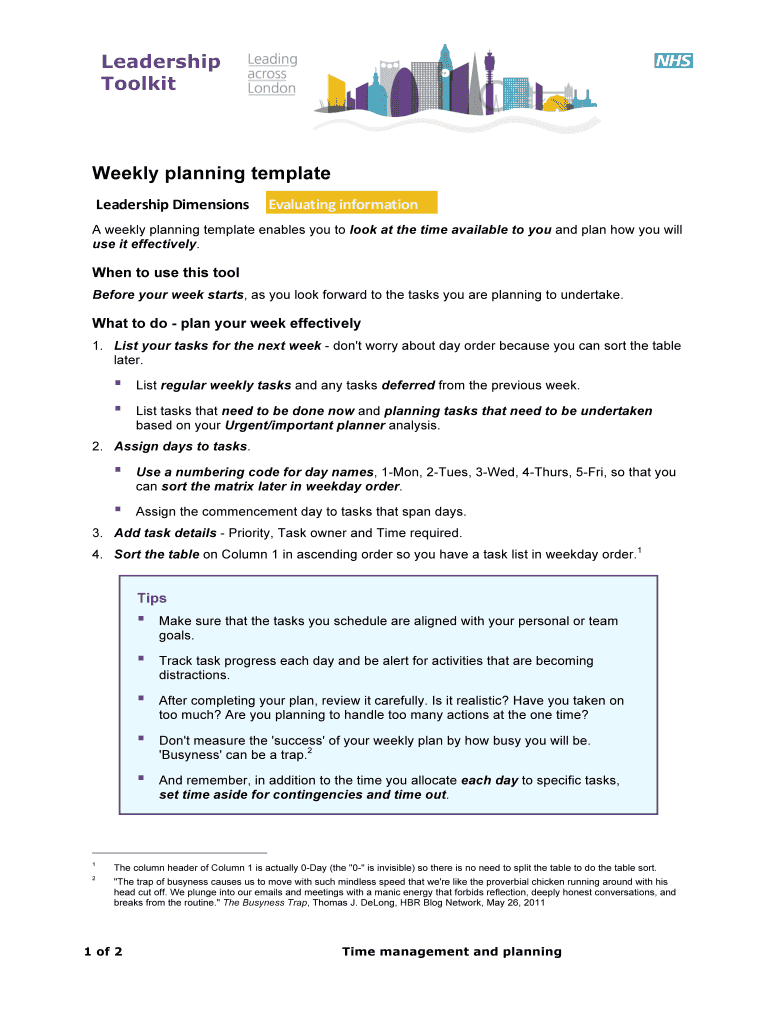 Fillable Online Weekly planning template Fax Email Print - pdfFiller