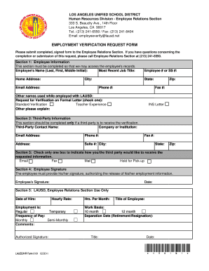 Verification of employment request form - los angeles unified school district employment verification