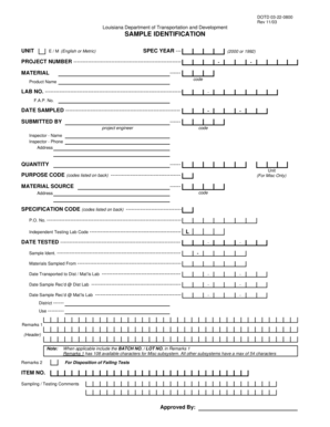 Louisiana DOT Material Sample Identification Form