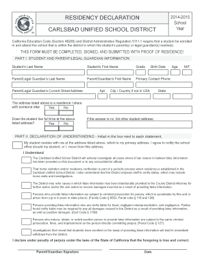Residency Declaration Form 2014-2015