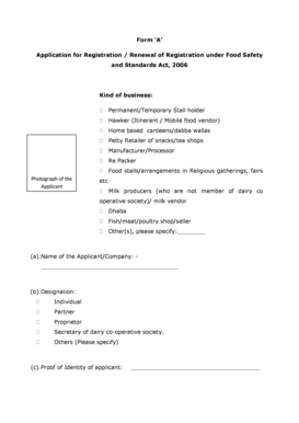 Food Safety Registration Application Form A