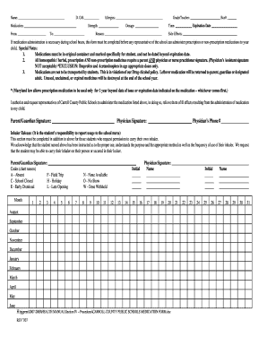 Carroll County Public Schools Medication Form