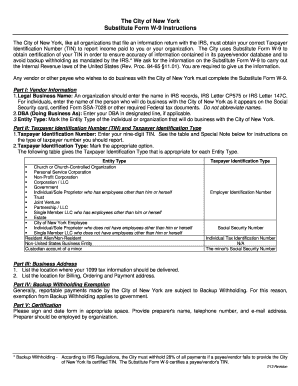 City of New York Substitute Form W-9