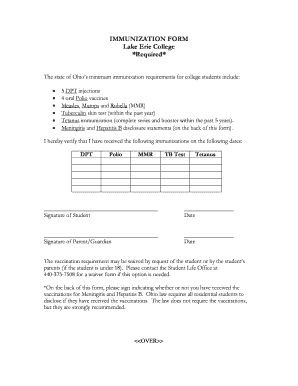 Ohio College Immunization Form