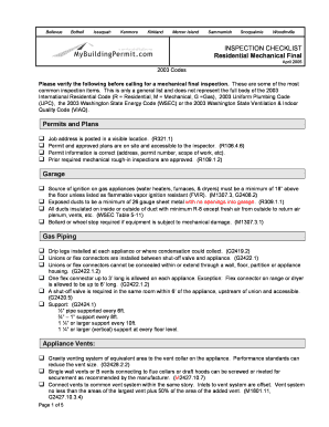 Residential Mechanical Final Inspection Checklist