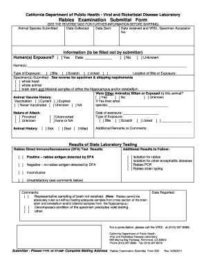 California Rabies Examination Submittal Form