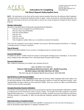 Arkansas Public Employees Retirement System Direct Deposit Authorization Form