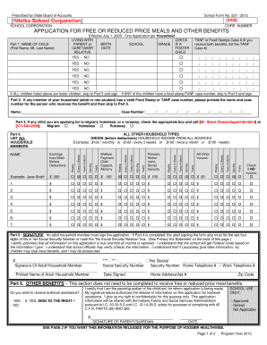 Indiana School Form 521 Free Meal Application
