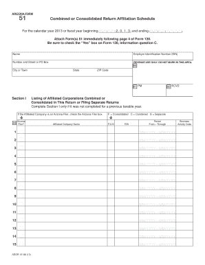 Arizona Form 51 Combined or Consolidated Return Affiliation Schedule