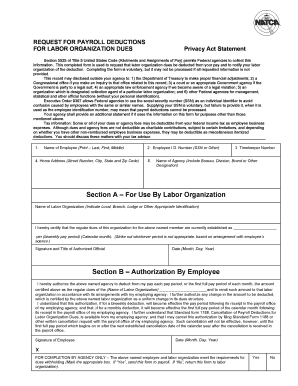 Request for Payroll Deductions for Labor Organization Dues