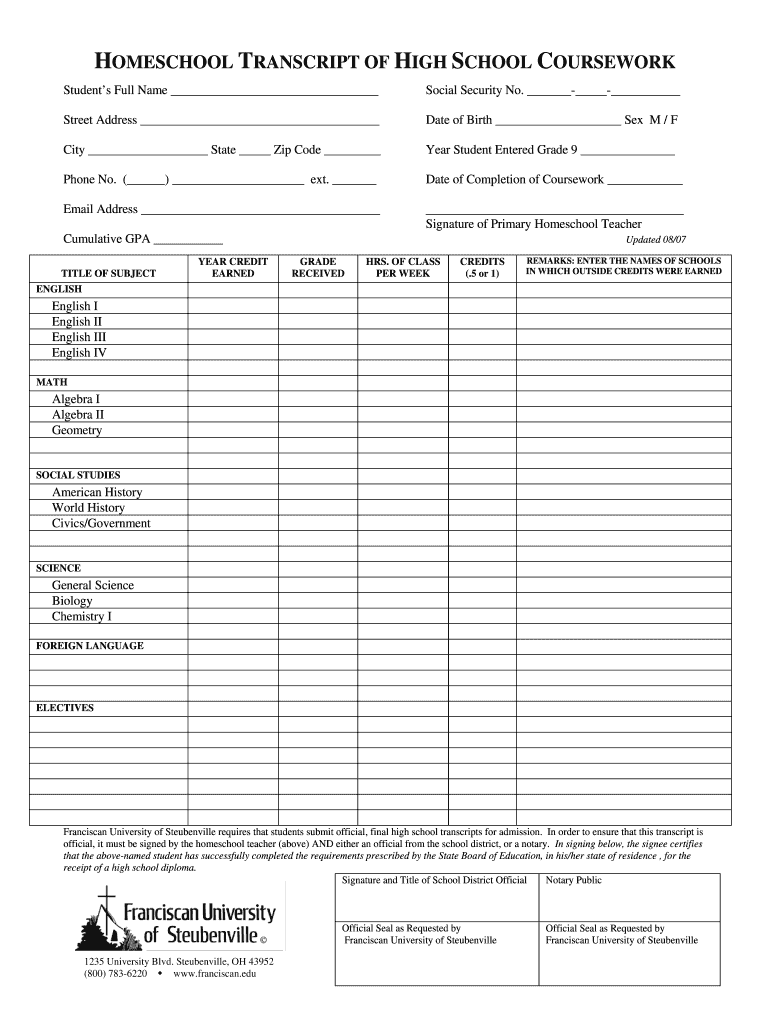 high school transcript template Preview on Page 1.