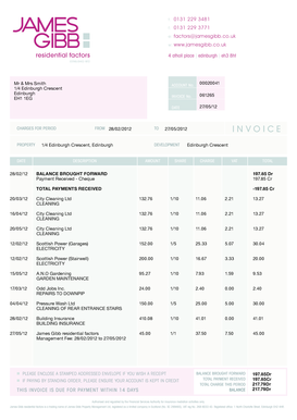 View a sample typical invoice - James Gibb Property Management