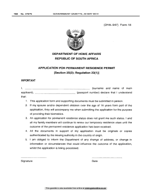 South Africa Permanent Residence Permit Application