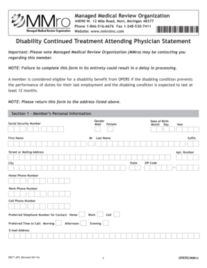 Disability Continued Treatment Attending Physician Statement