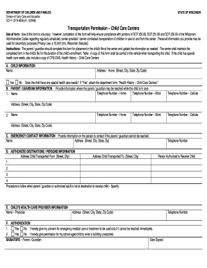 Transportation Permission Form for Child Care Centers