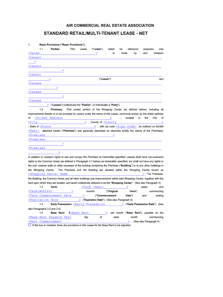 Standard retail/multi-tenant lease - net - AIR Commercial Real Estate ... Preview on Page 1