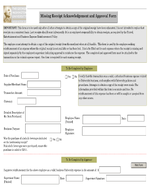 Missing Receipt Acknowledgement and Approval Form