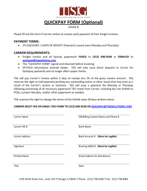 QuickPay Form for Freight Invoices