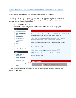 Form 8 - Application for Correction of Electoral Roll Details