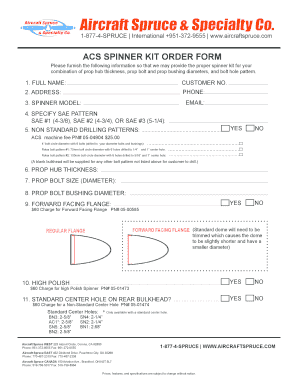 Aircraft Spruce Spinner Kit Order Form