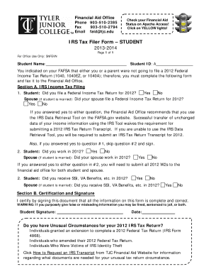 IRS Tax Filer Form – Student