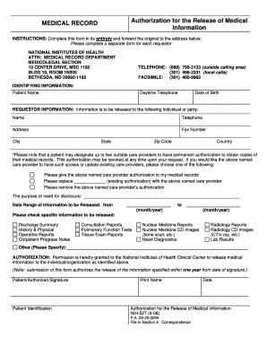 Medical Record Authorization for Release of Information