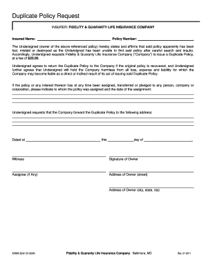 Duplicate Policy Request Form