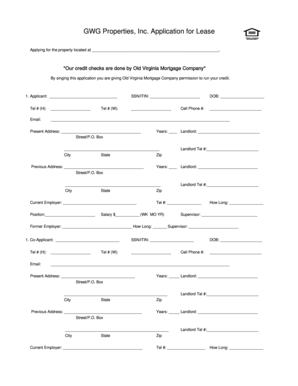 GWG Properties Lease Application Form