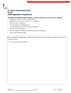 In class assessment task IC131 OHS legislative framework