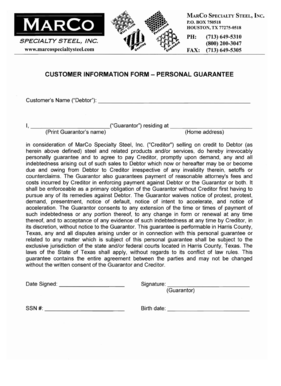 Customer information form - personal guarantee - MarCo Specialty ...