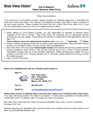 Out of Network Vision Services Claim Form